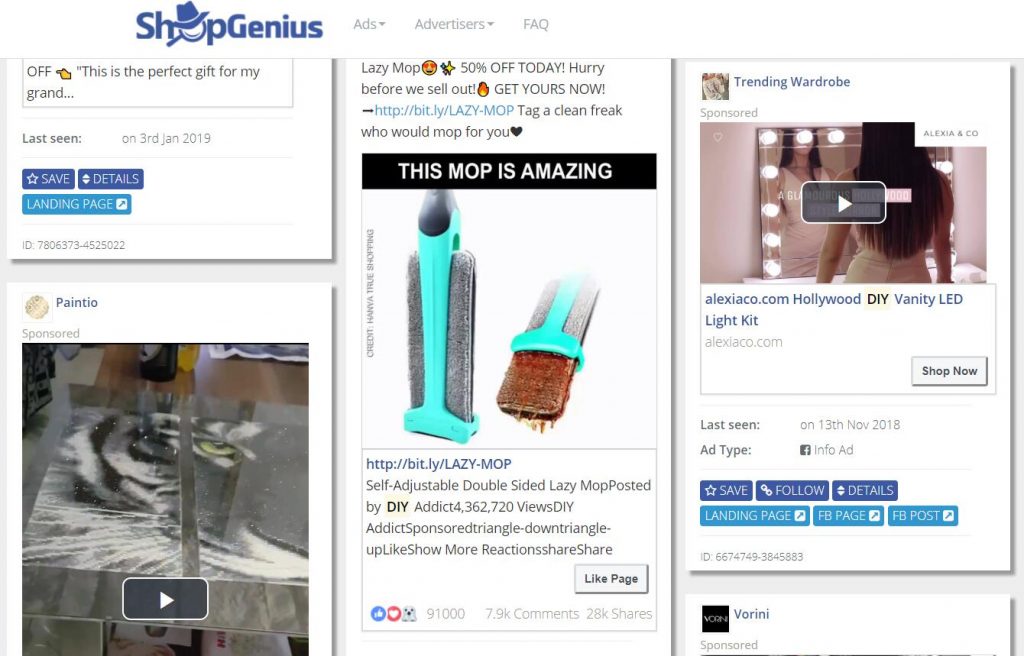 Facebook Spy广告对手分析工具和Shopify选品工具推荐: ShopGenius