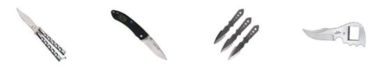 禁售非法刀具 例如：蝴蝶刀、弹簧折刀、匕首等