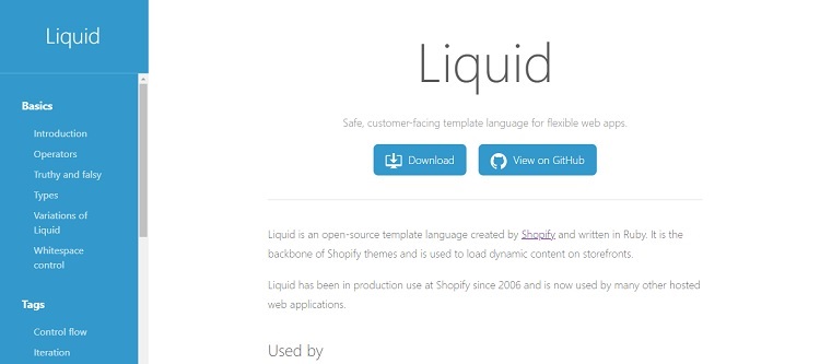 Liquid 是一种由 Shopify 创建并用 Ruby 编写的开源模板语言。