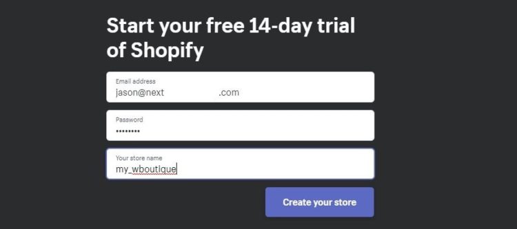 Shopify注册​​页面