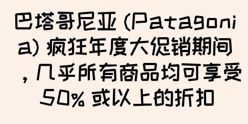巴塔哥尼亚 (Patagonia) 疯狂年度大促销期间，几乎所有商品均可享受 50% 或以上的折扣