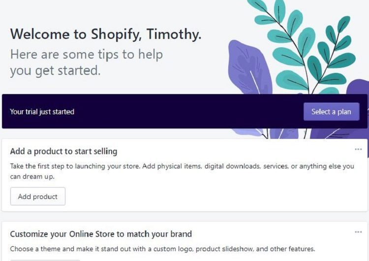 Shopify欢迎页面。