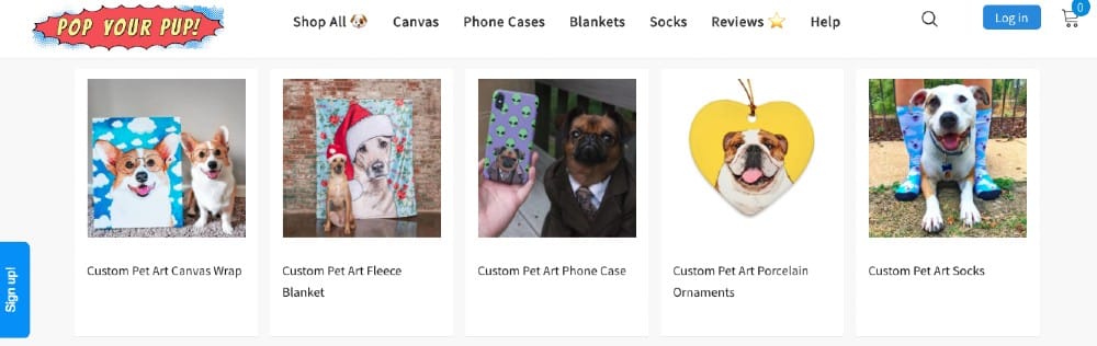 Pop Your Pup 使用客户的宠物照片创建产品。